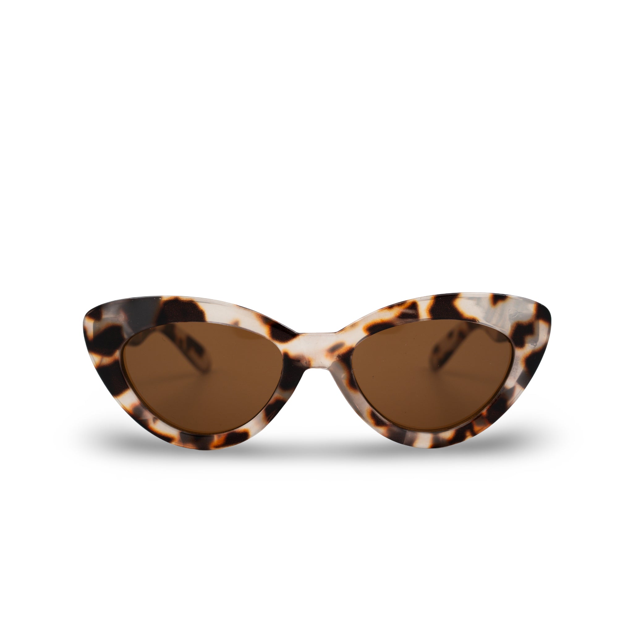 Stijlvolle zonnebril met luipaardprint en bruine glazen, perfect voor een modieus look.