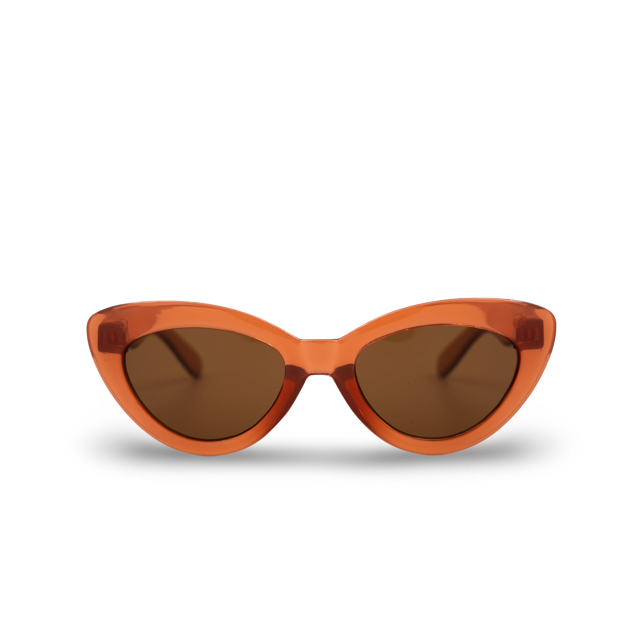 Stijlvolle oranje cat-eye zonnebril met bruine glazen, perfect voor een trendy look.