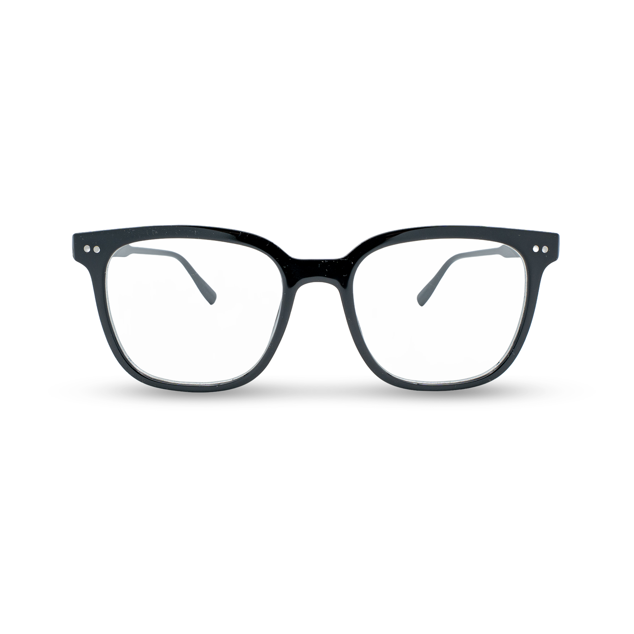 Stijlvolle zwarte bril met vierkante montuur en clear glazen, perfect voor dagelijks gebruik.