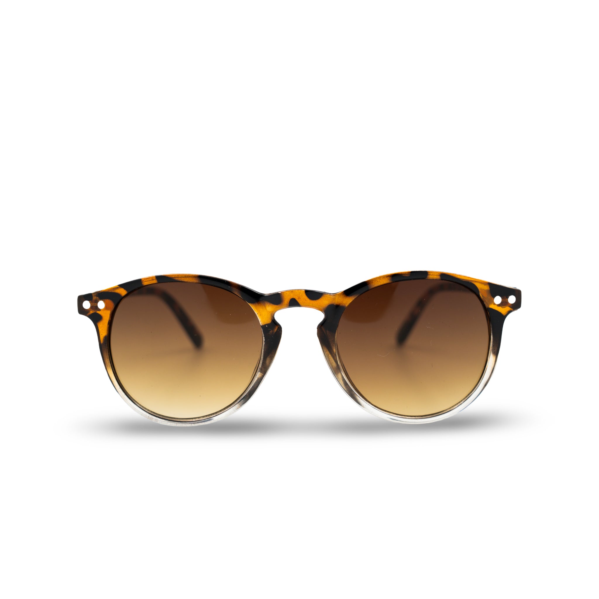 Stijlvolle zonnebril met schildpadpatroon en bruine glazen, perfect voor zomerse dagen.