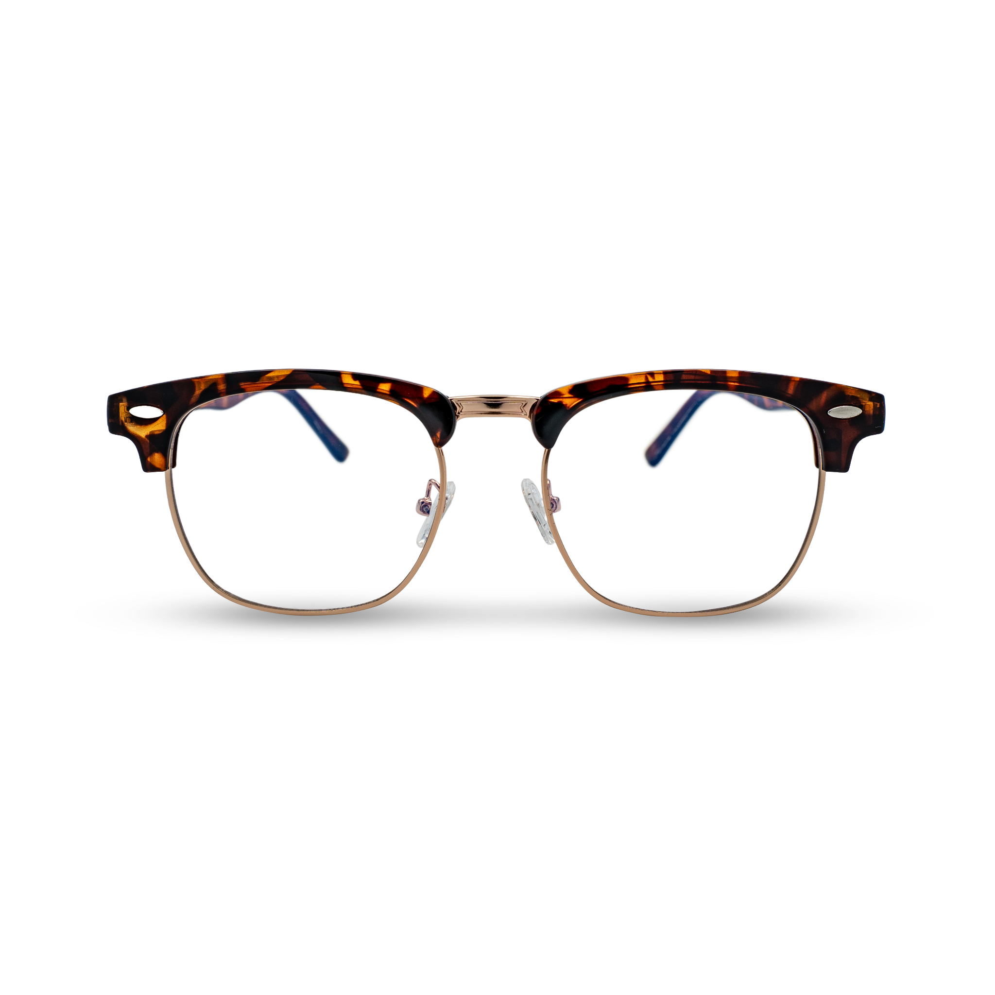 Stijlvolle schildpadbril met gouden montuur en blauwe details