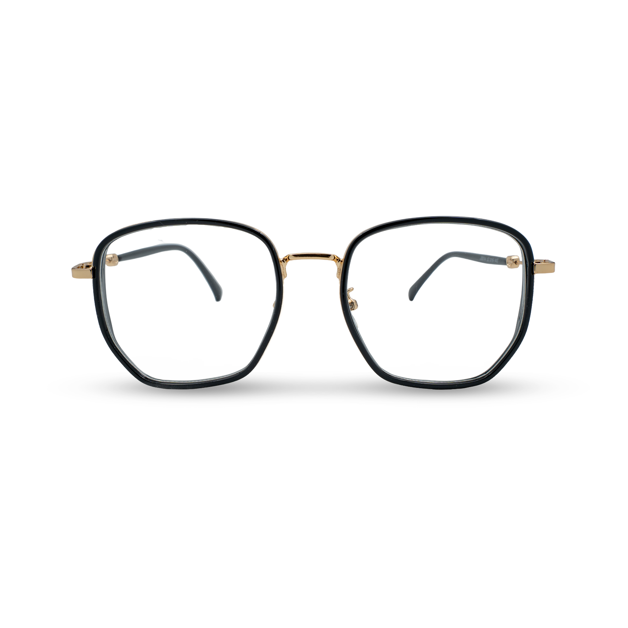 Stijlvolle zwarte bril met gouden details, perfect voor dagelijks gebruik en moderne look.